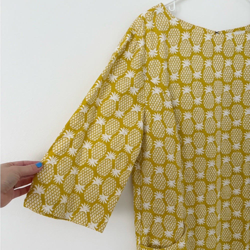 Boden NEW Pineapple Print Laurie Linen Midi Dress in Chartreuse Size 10 - Picture 3 of 6
